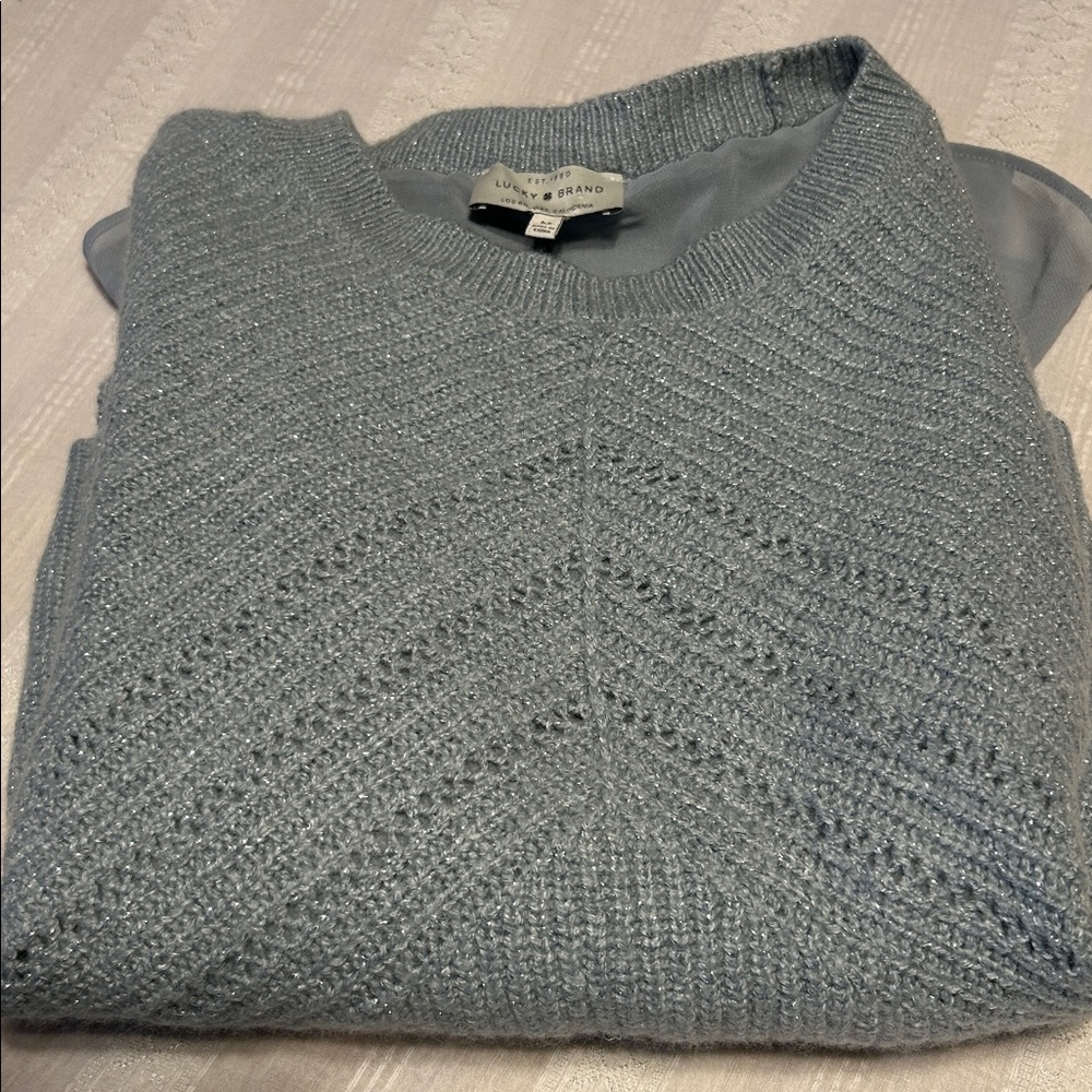 Ladies Lucky Brand Light Blue Silver Sparkle Sweater